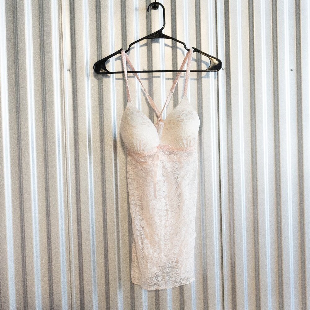 Lilac + London pink lace slip (L)